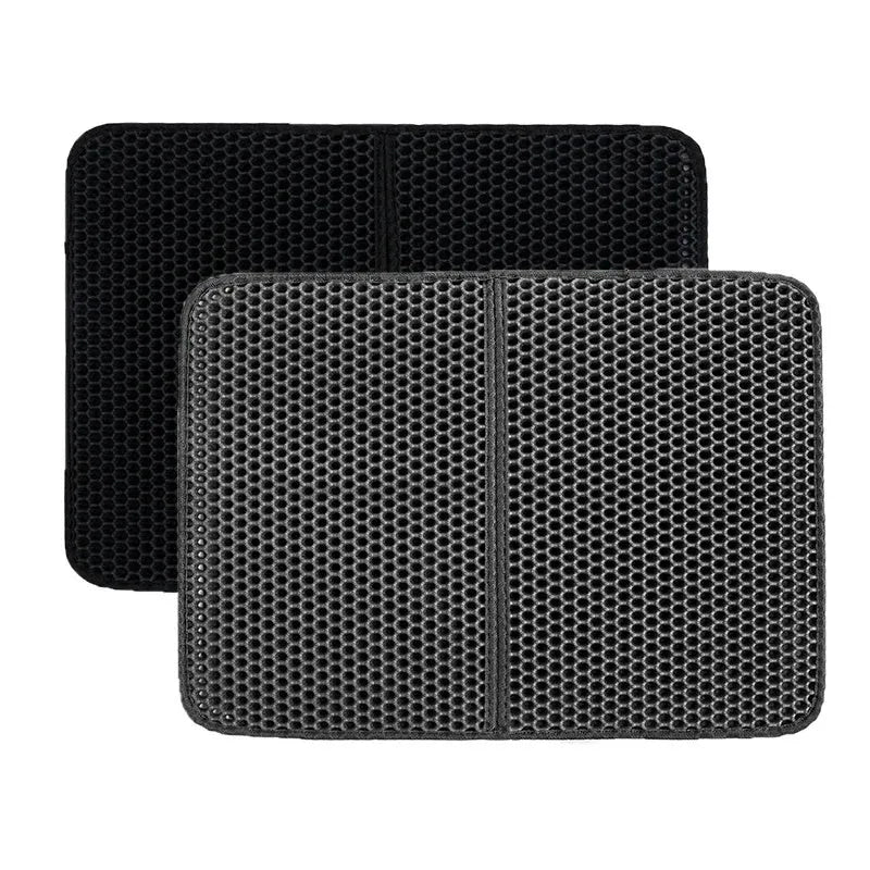 Black waterproof EVA cat litter mat with honeycomb surface and quilted edge