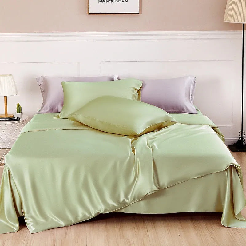 Silk duvet cover in solid colour, showing double-sided silk material and plain weave texture.