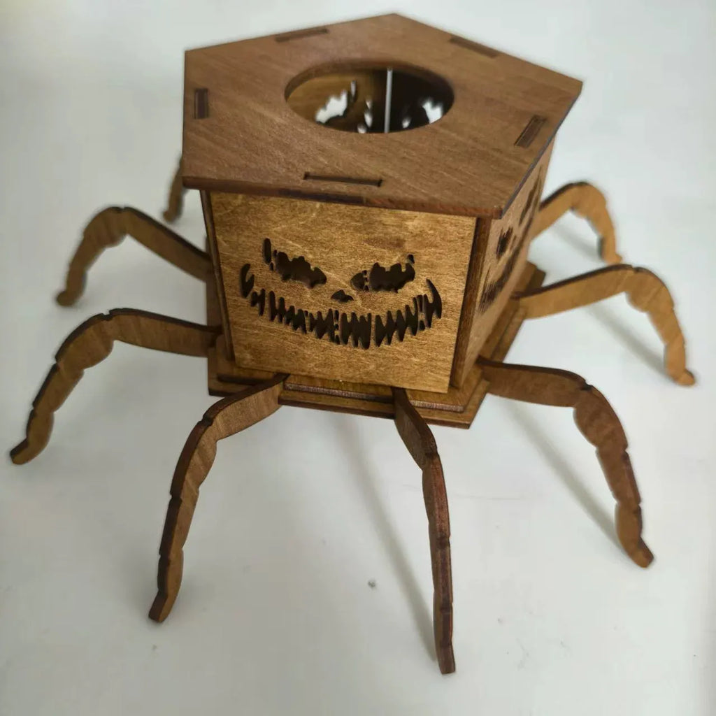 Wooden ghost Halloween spider mini lantern candlestick decoration measuring 21x8.5cm