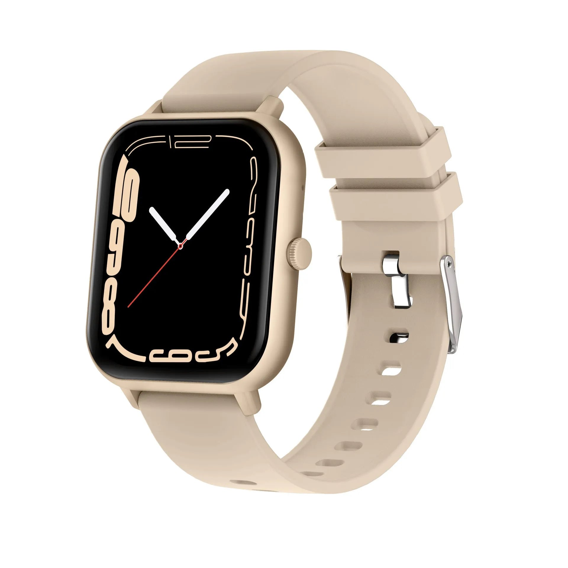 Bluetooth smart watch with heart rate monitor on wrist in black, silver grey, and pink colour options.