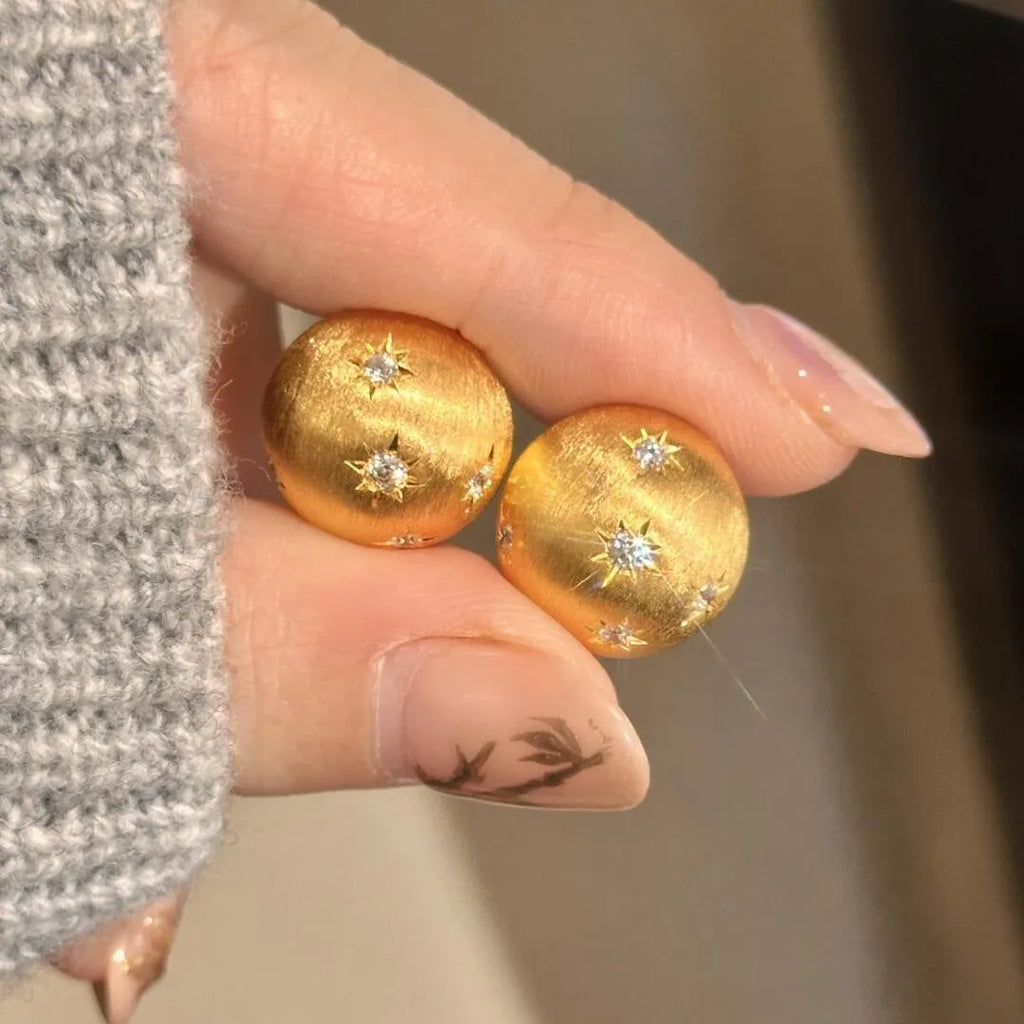 Women's 925 silver brushed asterism stud earrings with French gilding finish