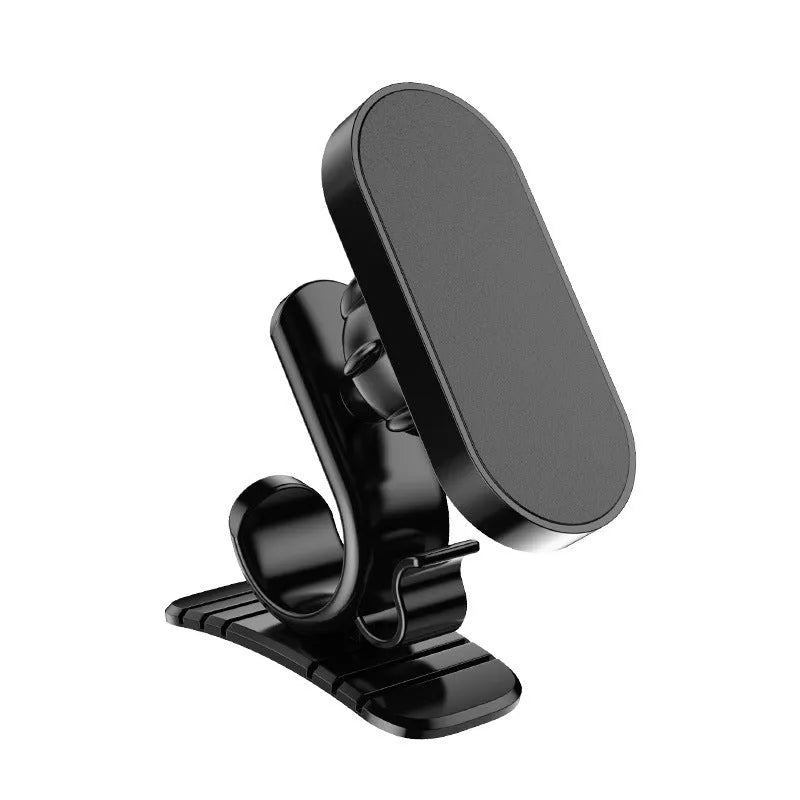 Black ABS silicone car phone holder bracket with 360 rotation and 8 strong magnets on a curved dashboard