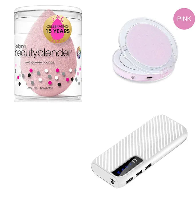 Compact 20000mAh portable power bank showing colour options including black, blue, pink and white