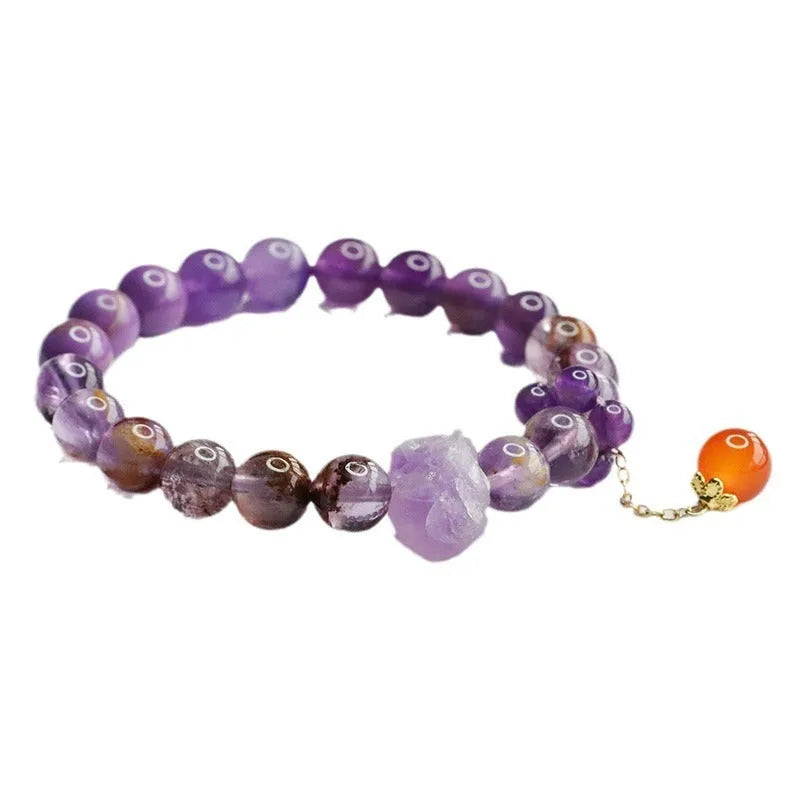 Nine purple fire amethyst bracelet with red agate accents in Mori style design