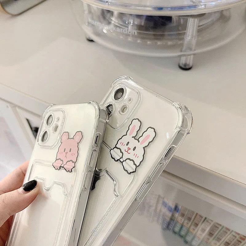 Transparent cartoon design iPhone case with card slots on the back