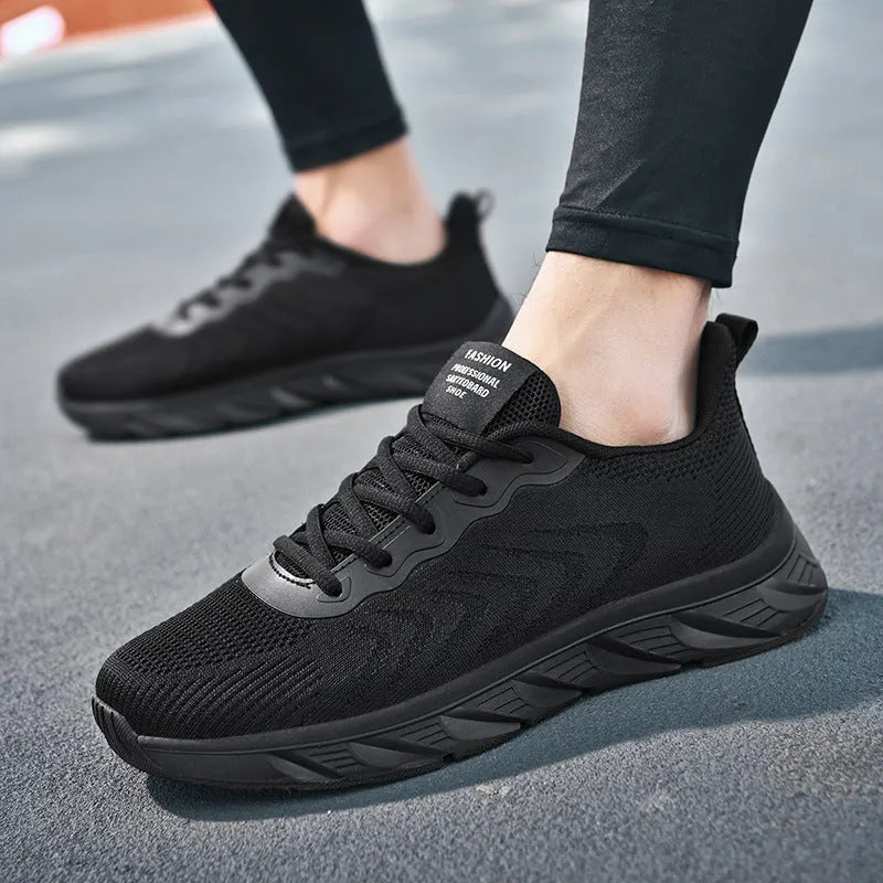 Mesh breathable casual soft bottom shoes for men, round toe, black and white colour, front lace-up