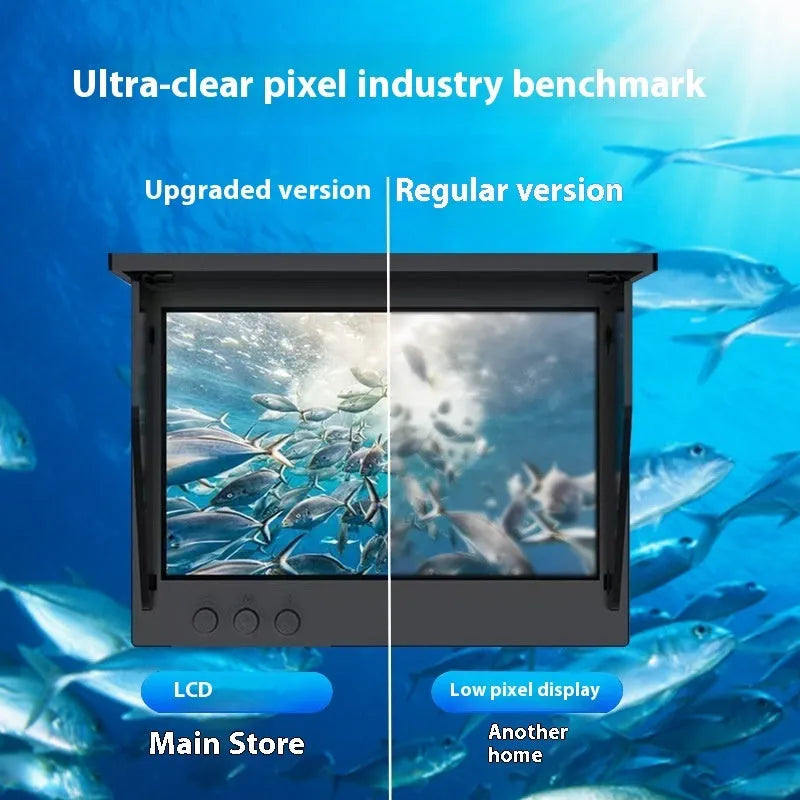 Underwater fish finder camera with 4.3-inch display screen and separate camera unit on a long cable.