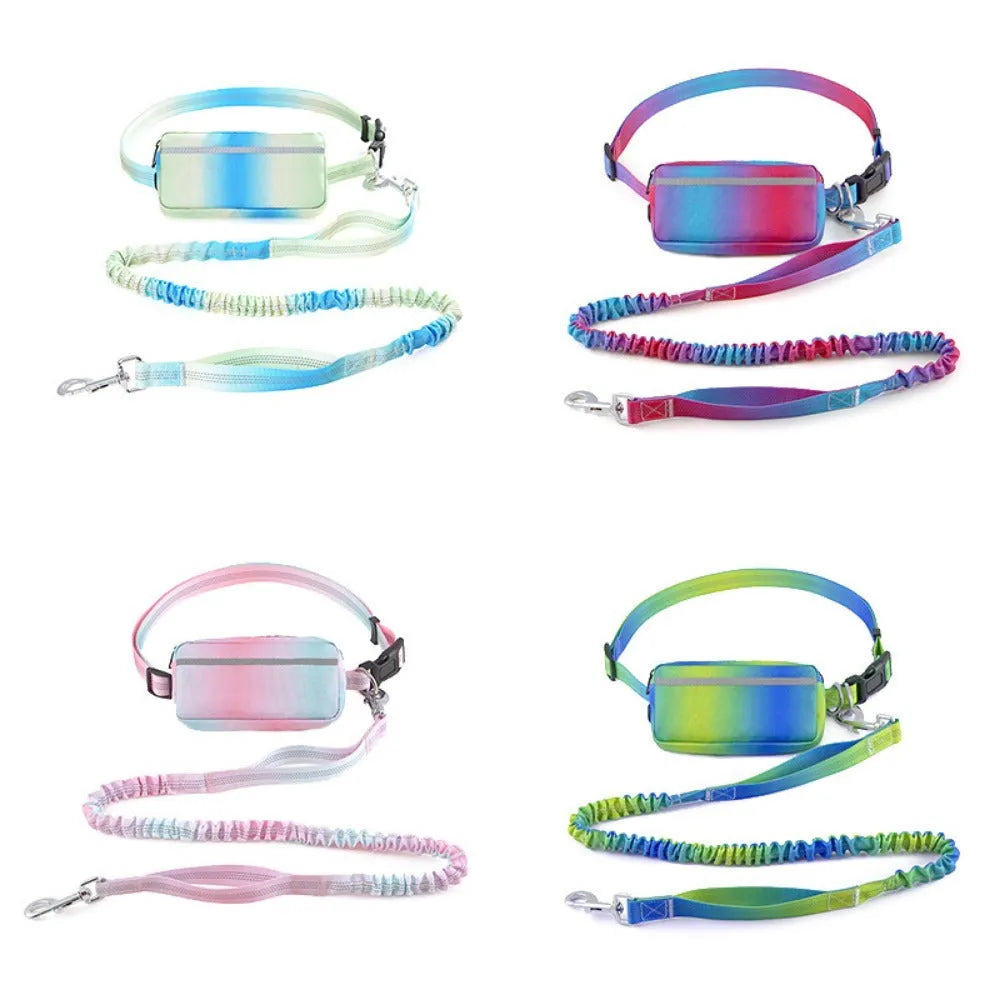 Adjustable hands-free dog leash with waist belt and 120-183cm polyester traction rope in blue