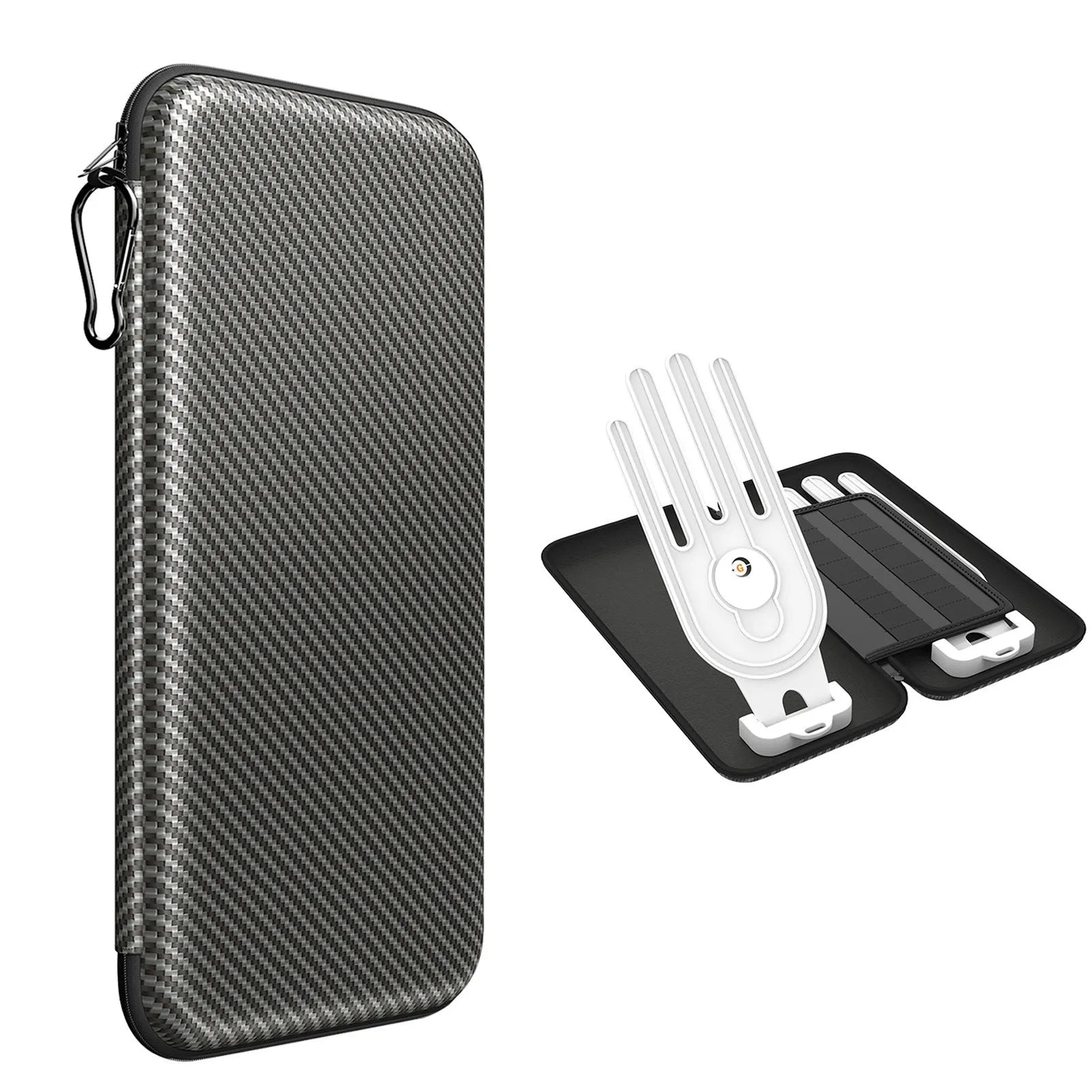 Silver grey golf double glove storage bag with two integrated marking brackets for organised accessory storage