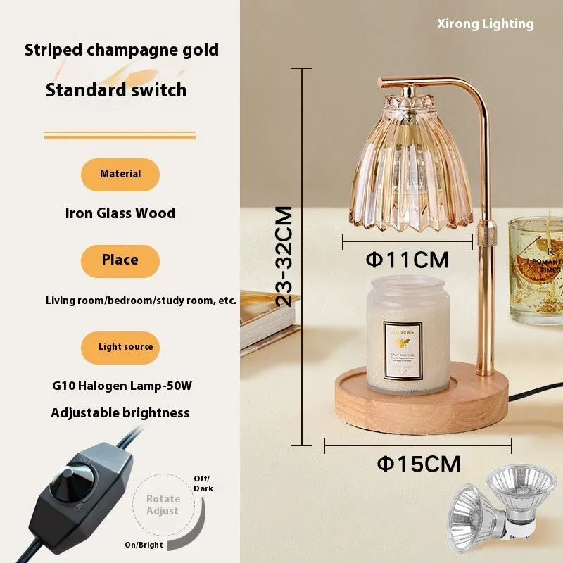 French retro fragrance table lamp in striped champagne gold with dimming and UK plug option
