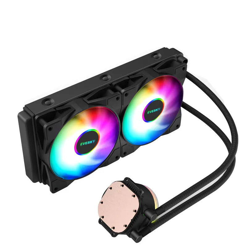 Aluminium CPU liquid cooling radiator with 120mm RGB fan mounted on top