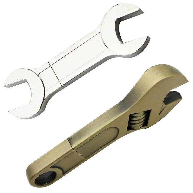 Metal wrench USB 3.0 flash drive with double-headed plum blossom design, metal shell, and small chain