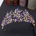 Vintage rhinestone headdress crown, alloy hair accessory, 15 x 6.5cm, retro crown shape, green phantom quartz crystal