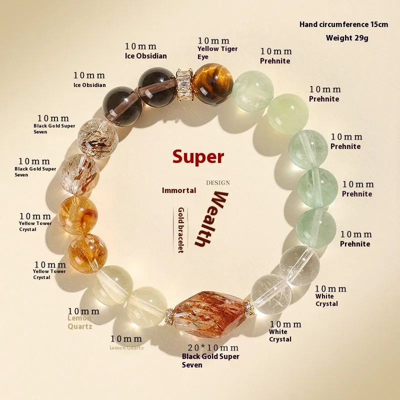 Natural crystal bead bracelet for women with string beads in Duobao and black gold crystal variations