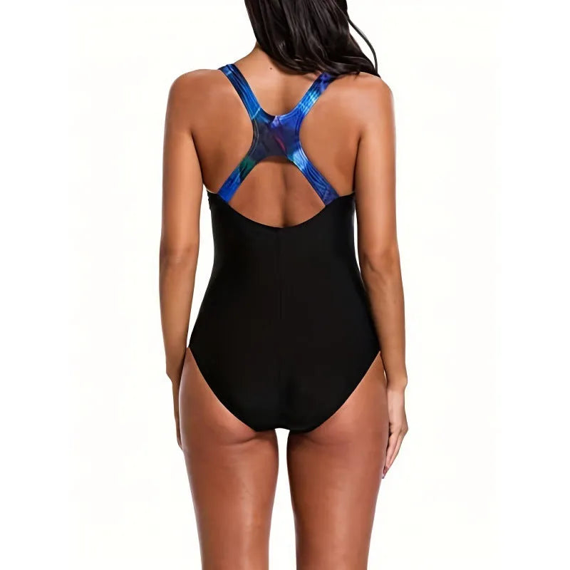 Women's oversized one-piece swimsuit with printed floral design in polyester and spandex fabric