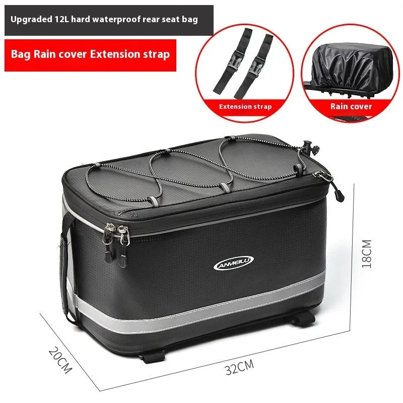 Black waterproof 12L PU leather backseat bicycle rack bag for electric cars