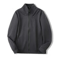 Man wearing a stand collar straight hem casual sports jacket in polyester fabric.
