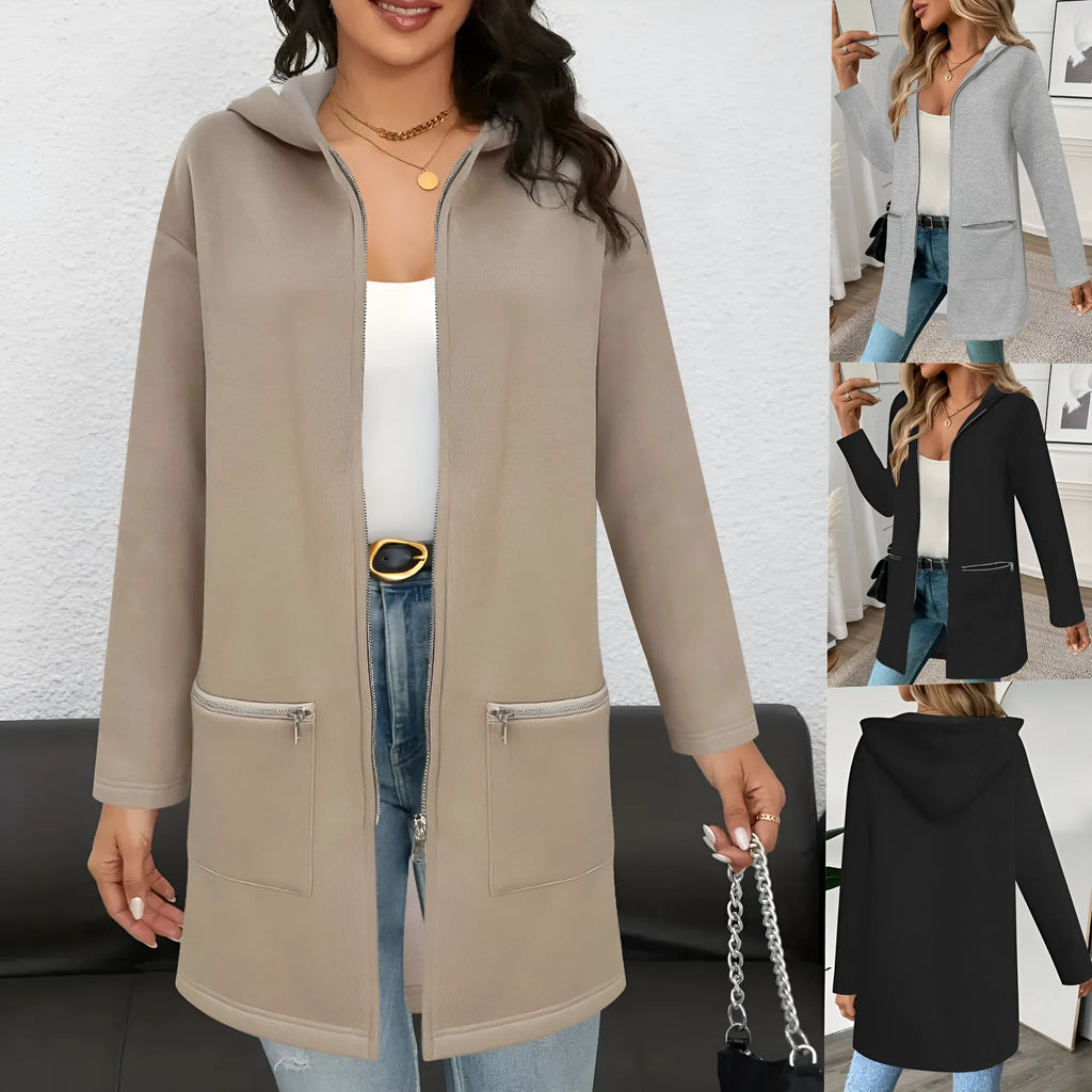 Women's loose grey cardigan coat with pockets in Japanese Korean casual style