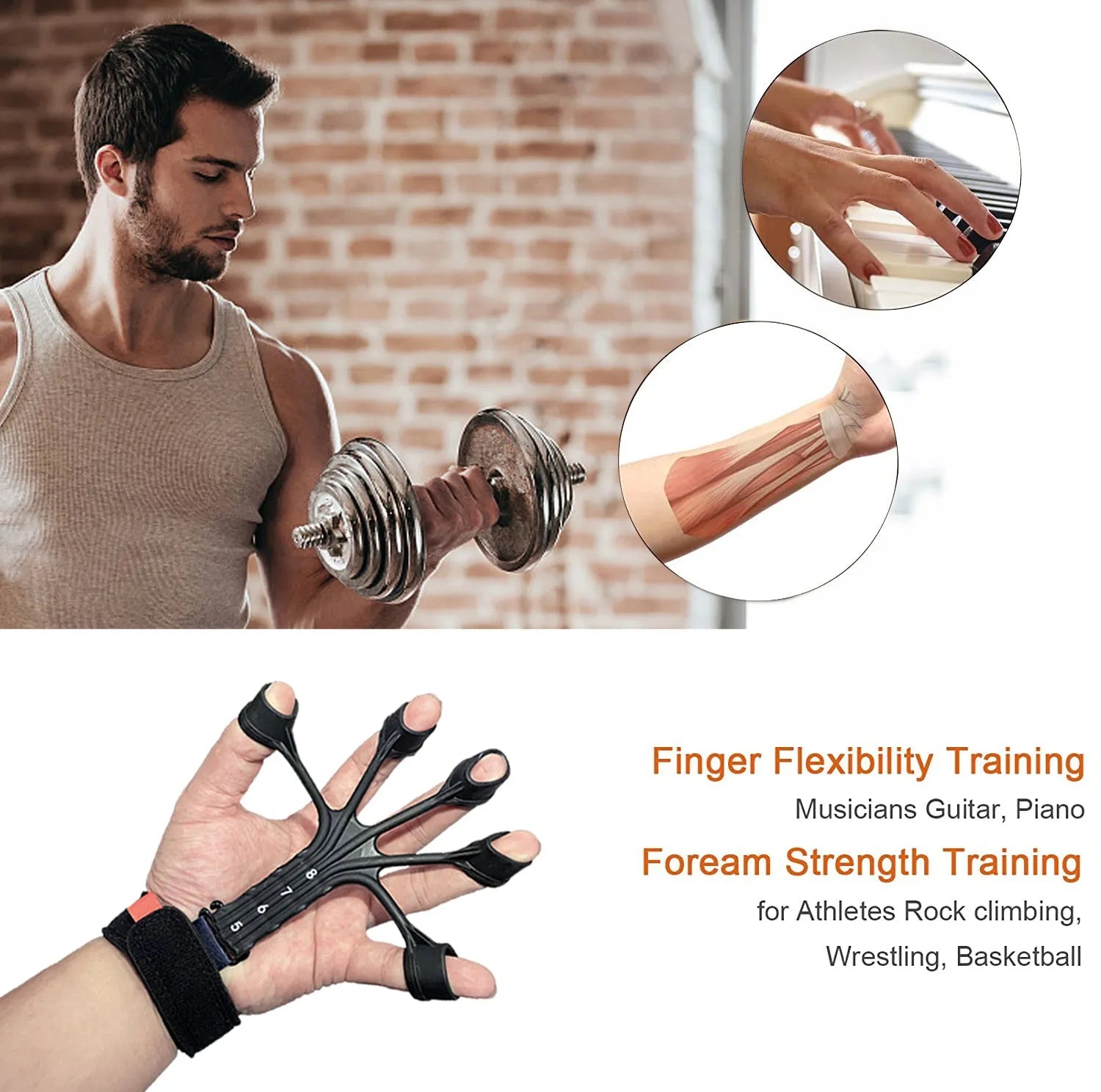 HLX silicone finger flexion and extension trainer with adjustable belt in black colour