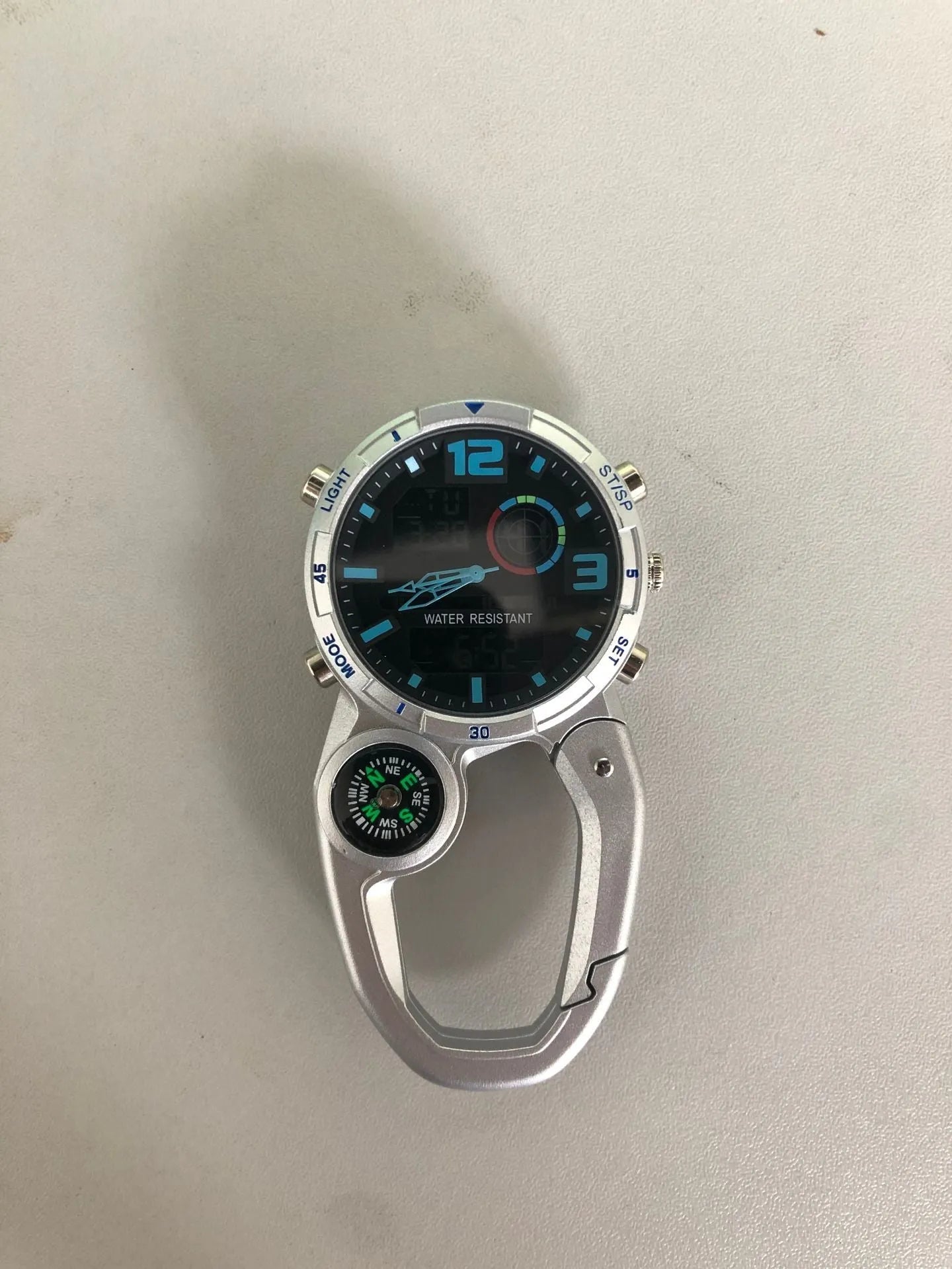 Round screen outdoor mountaineering compass watch with alloy strap and titanium metal buckle in blue dial colour option