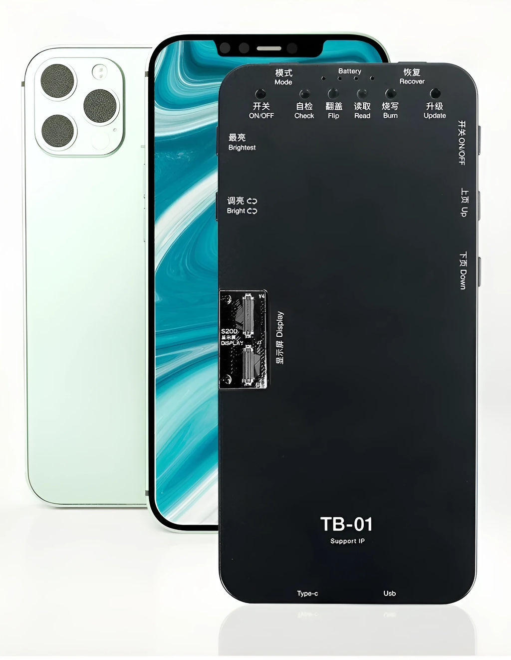 Mobile phone screen diagnostic tester with connection cables for smartphone display testing
