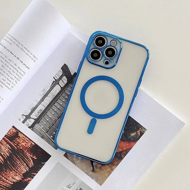 Magnetic charging phone case with plated frame in solid colour for iPhone 11-14 series