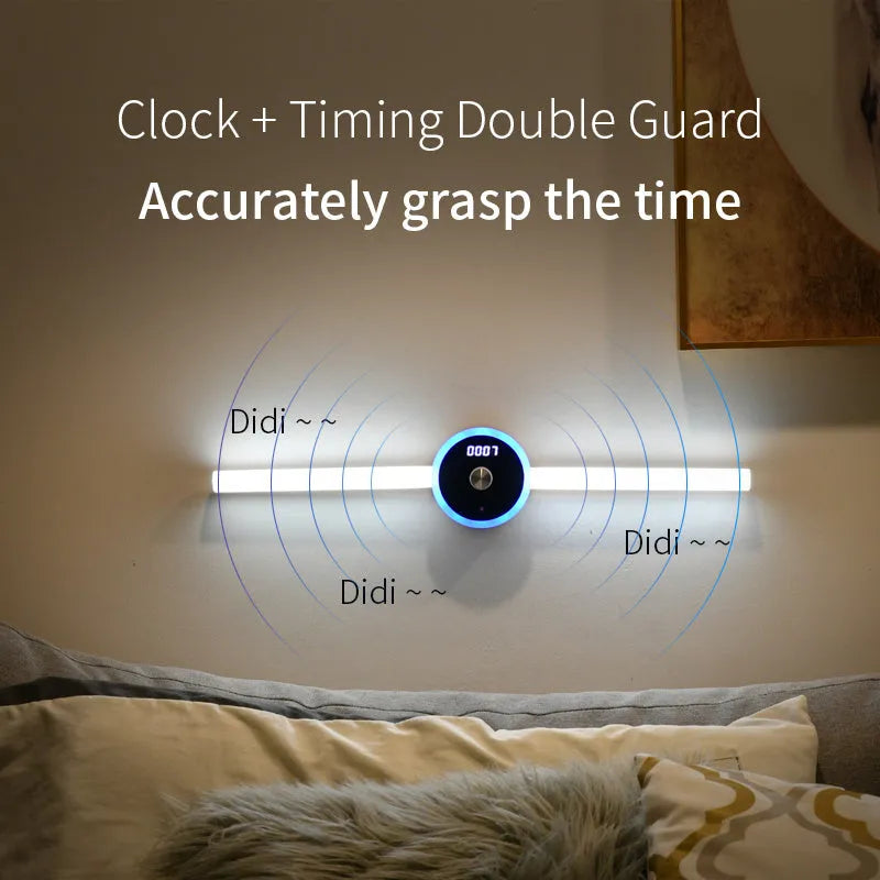 Smart cabinet light with clock, timer, and human body sensor, removable LED, 4000mAh battery