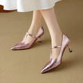 Genuine leather Mary Jane pumps with chunky 3-5cm heel in gun colour and pink options
