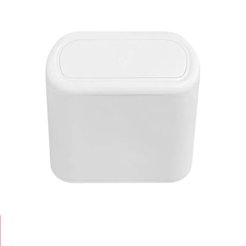 Black ABS plastic car trash can measuring 160x143x85mm with removable hook and upturned lid