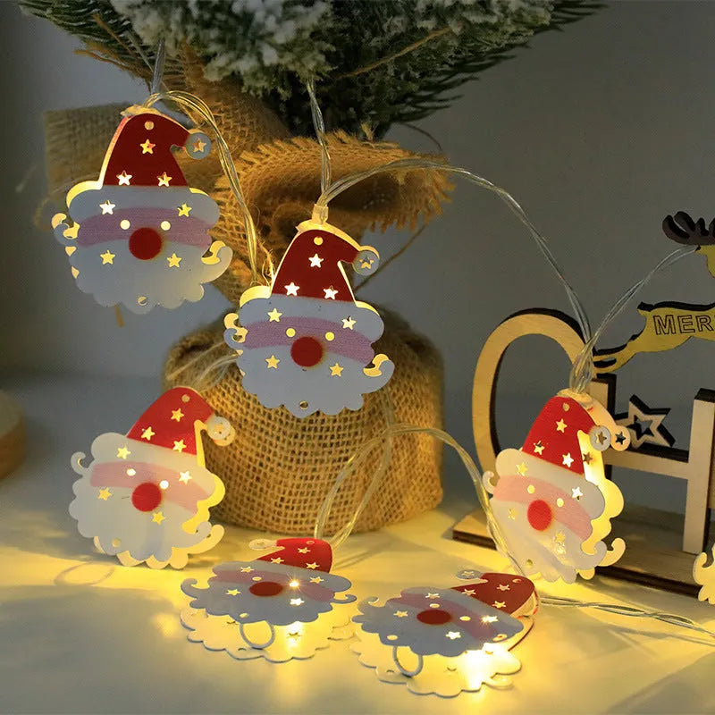 Christmas LED light string with Santa Claus, elk, and snowman PVC ornaments