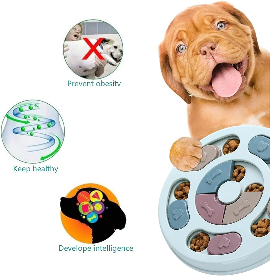 Dog puzzle feeder toy with sliding parts in blue, 28.5cm, for slow feeding and IQ training
