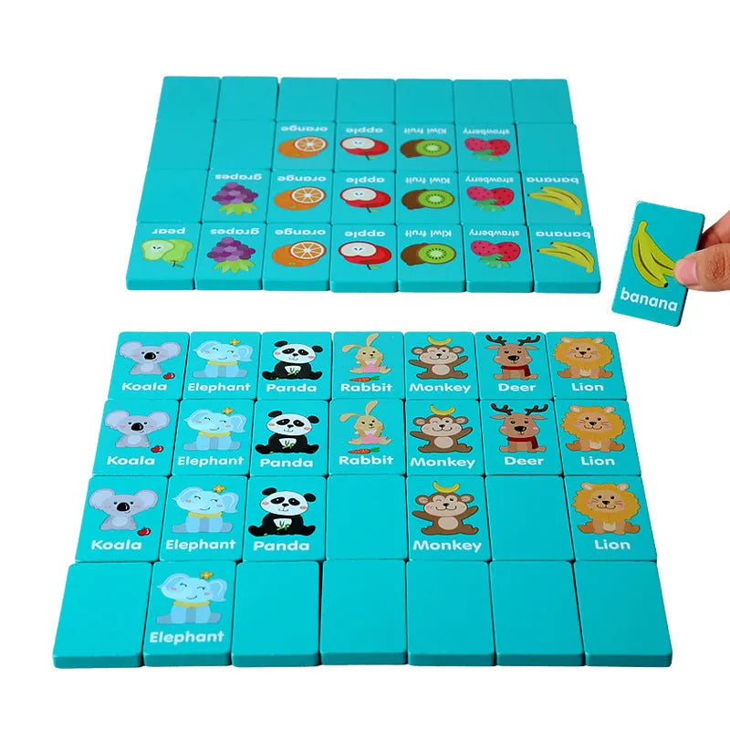 Wooden dominoes board game in colour box with Four In One style for children aged 4-6