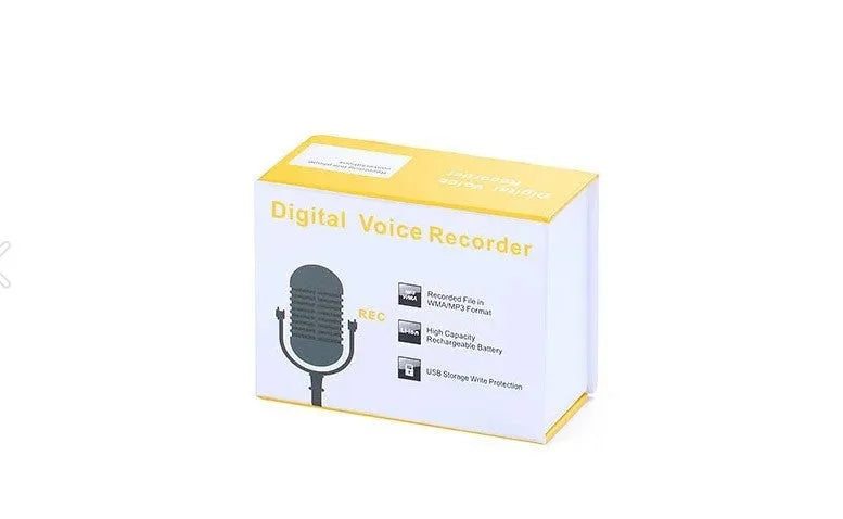 Black mini digital voice recorder showing one-touch button and two-colour display