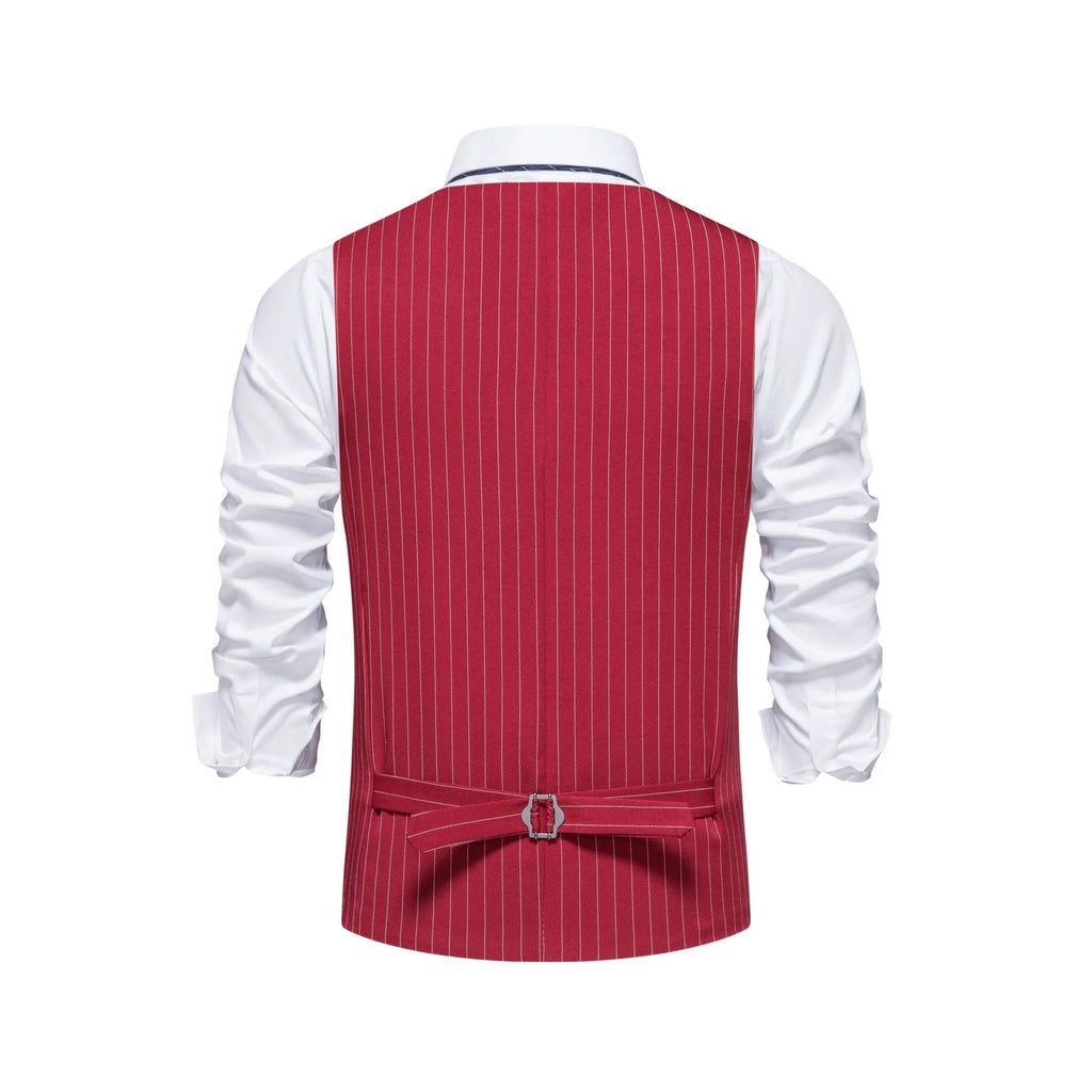 Men's striped business suit vest with non-ironing polyester fabric in black, khaki or red patterns