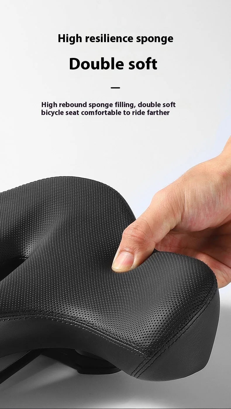 Black leather bicycle saddle cushion with polyurethane foam padding on a bike seat.