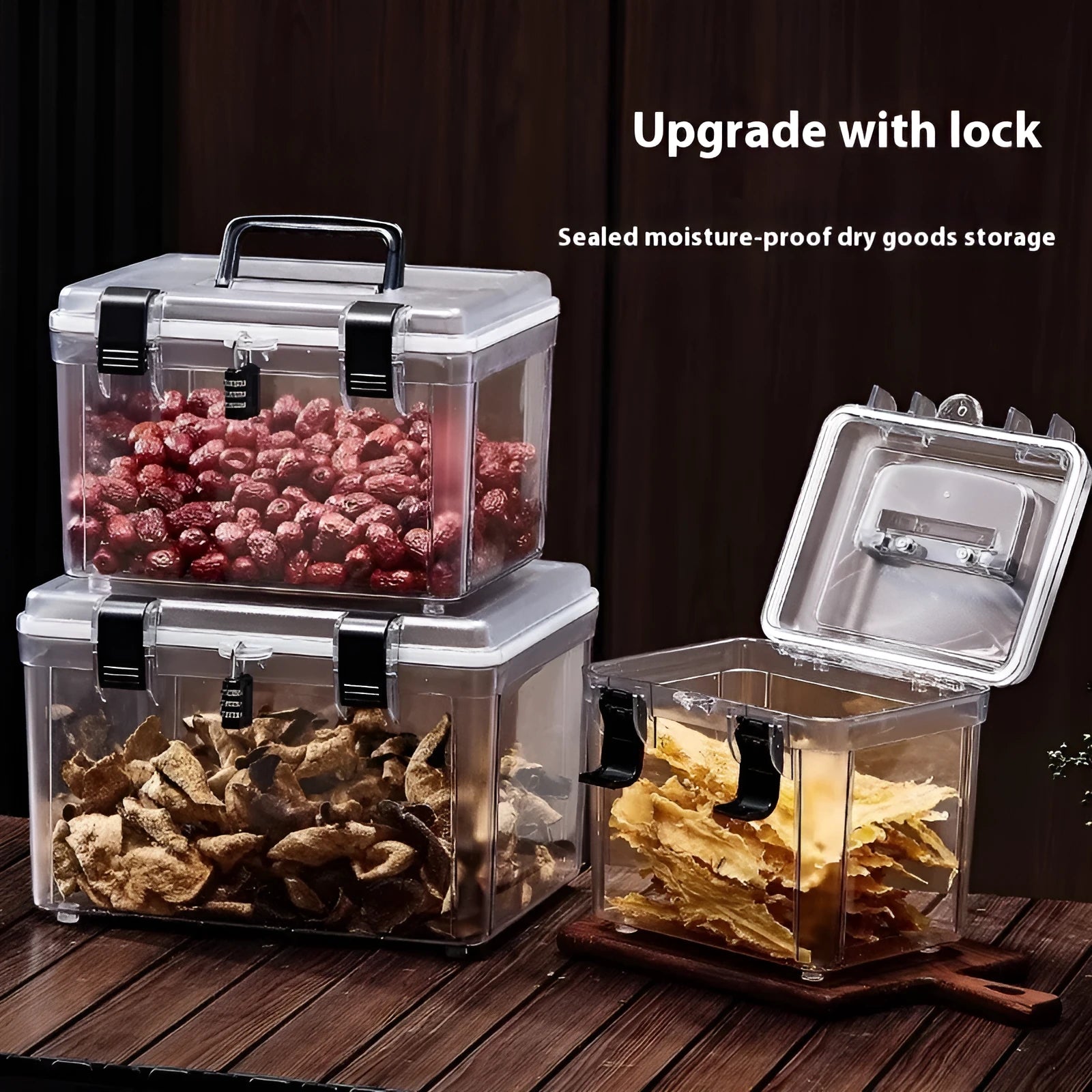 Transparent ABS plastic storage box with lock mechanism for medicine and fish maw storage