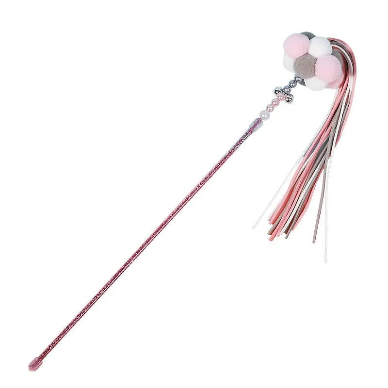 Acrylic cat fairy rod toy with colourful stripes, available in blue, white, pink, purple, or orange