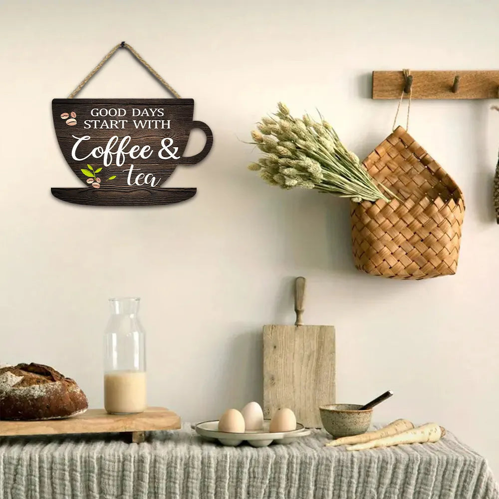 Retro coffee cup wooden wall hanging sign 30x20x0.5cm American country style UV print