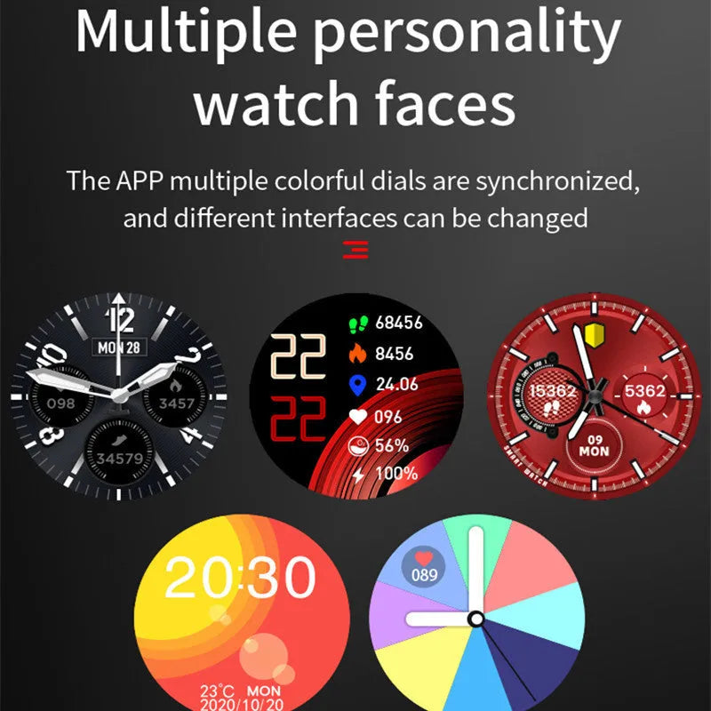 Black multifunctional smart bracelet watch with round plain dial and stainless steel case on light background