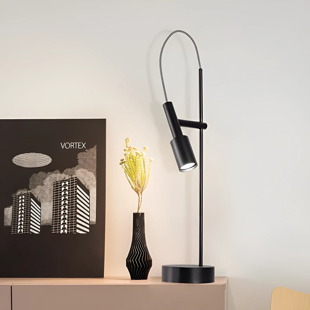 Simple modern rotating table lamp in sand black finish with wrought iron base and adjustable head