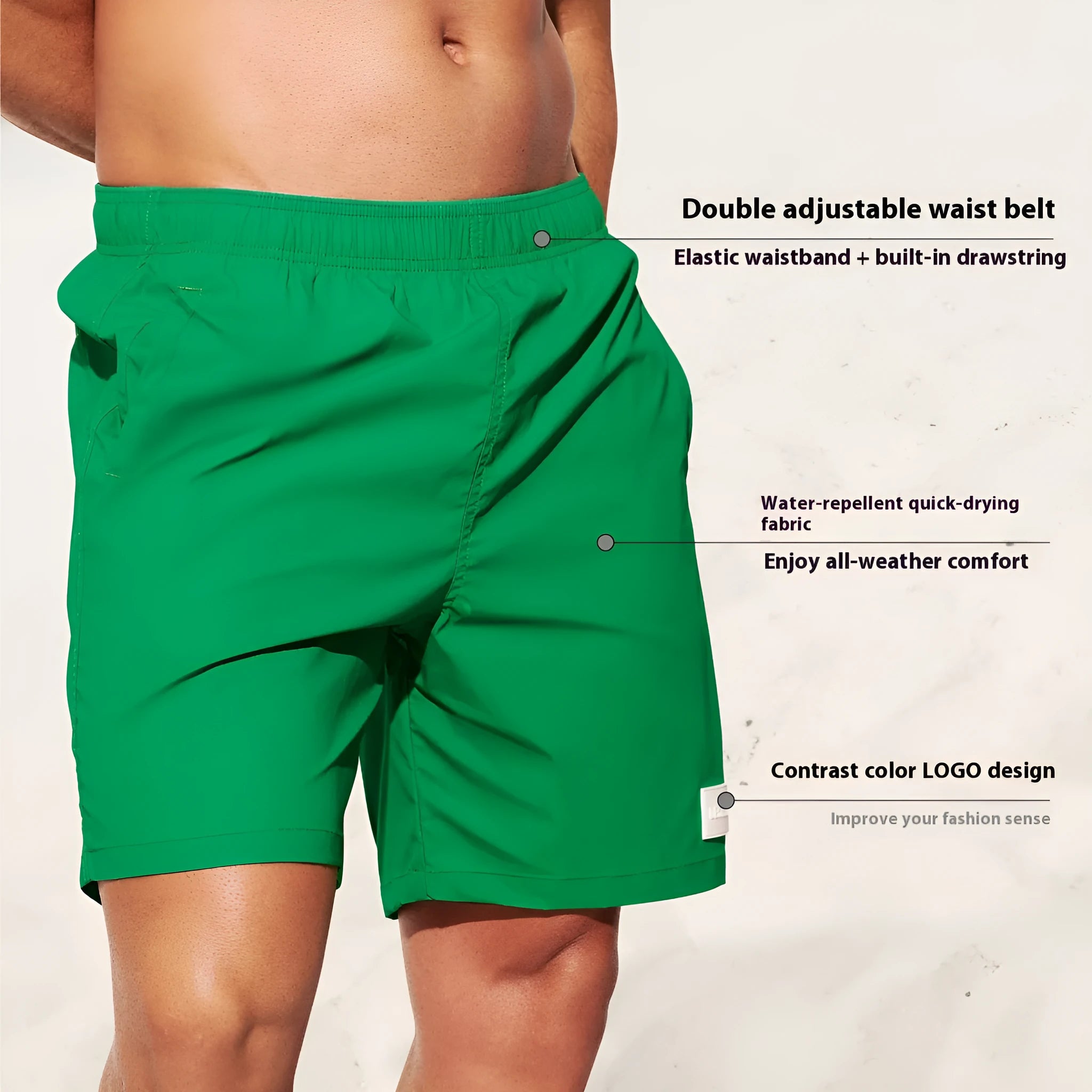 Men's solid colour quick-drying nylon sports shorts in straight leg style