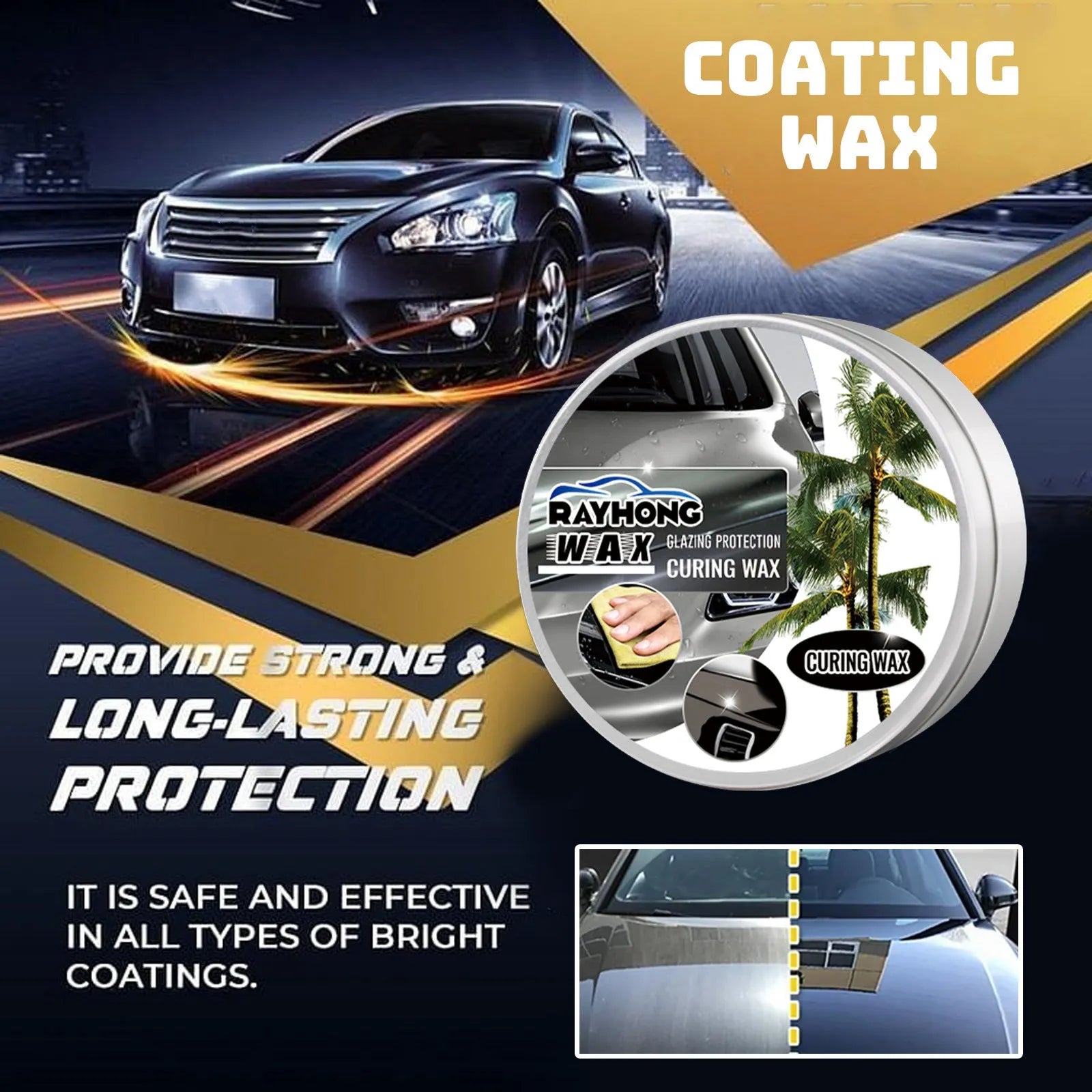 Car coating wax kit showing 100g tin and sponge applicator for vehicle paint protection