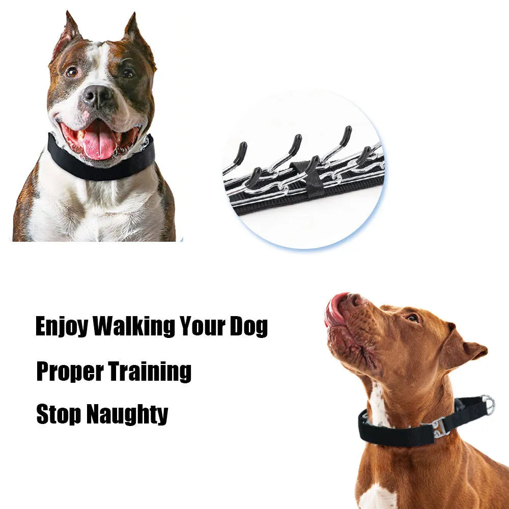 Dog training stimulation chain collar with protective neck cover in reflective blue colour