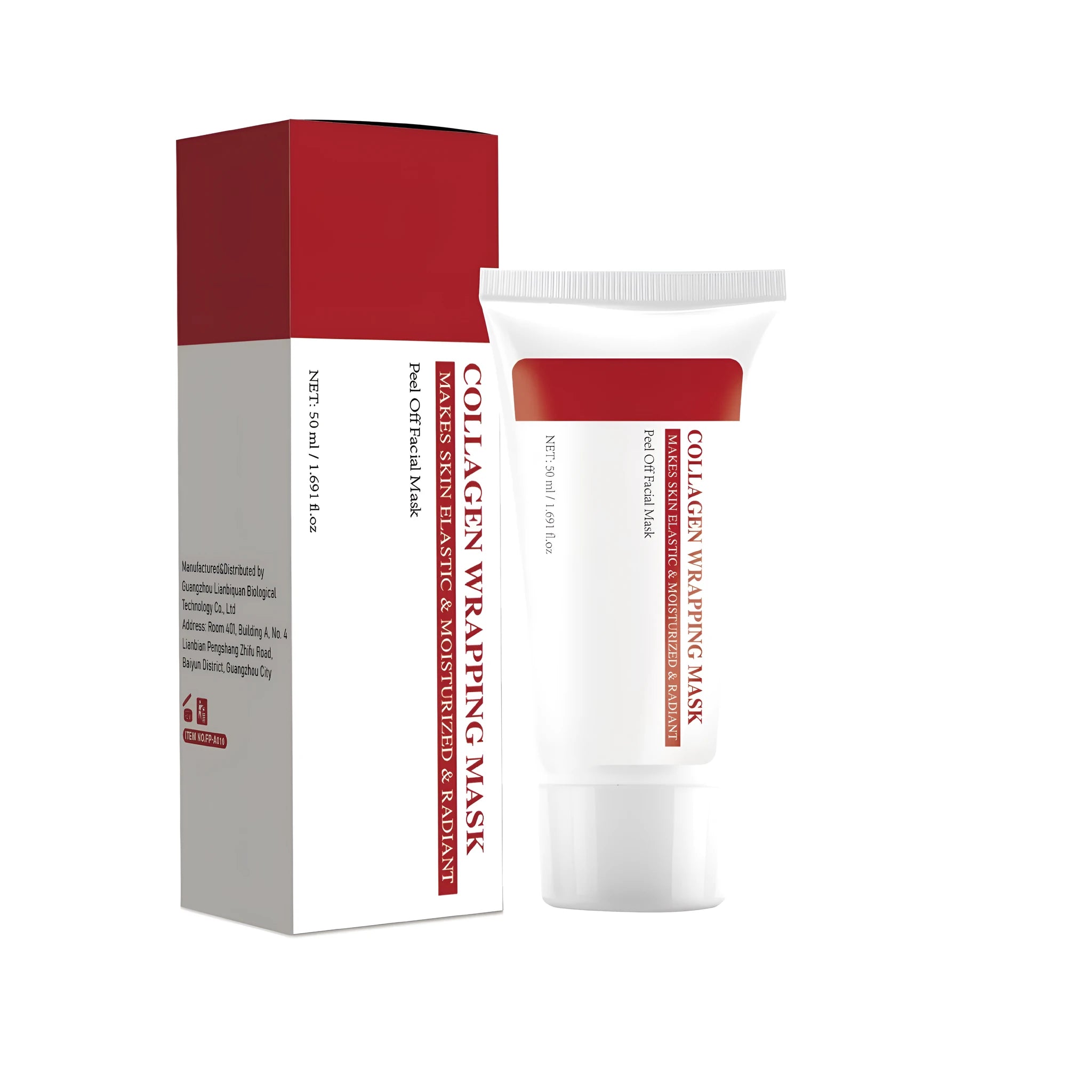 Hydrolyzed collagen face mask with 50ml hydrating formula in 40x40x113mm packaging