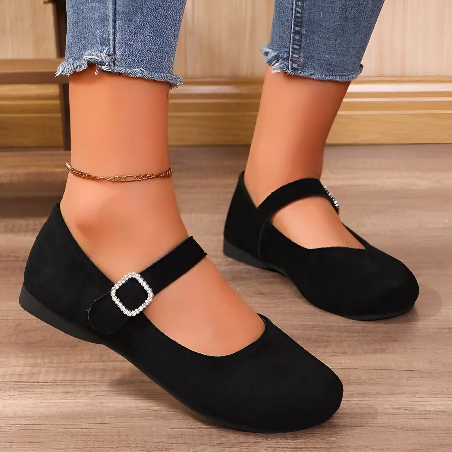 Women's solid black casual flat fisherman shoes with canvas upper and rubber sole.