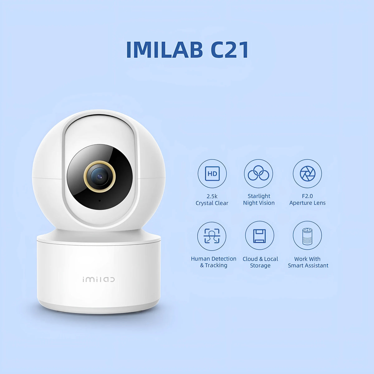 IMILAB C21 white indoor security camera with 2.5K resolution and 360° view