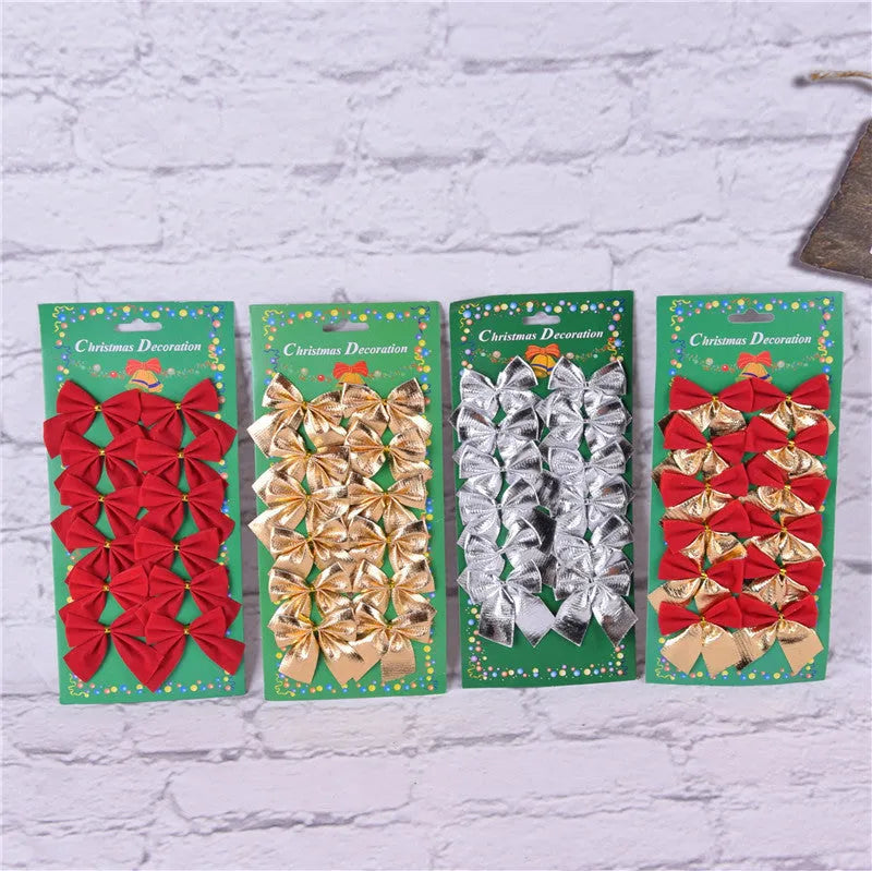 Polyester Christmas decoration bows in gold, red, red gold and silver colours measuring 5 cm