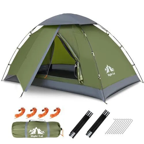 Dark green automatic camping tent for two people with a compact design.