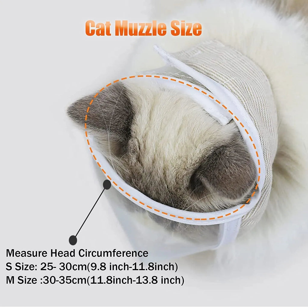 Clear transparent cat muzzle with breathable cotton construction and central breathing hole