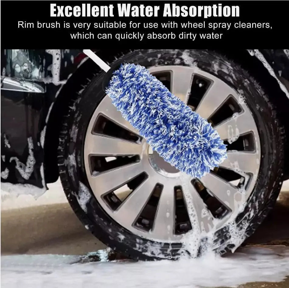 Soft microfiber 44cm car wheel cleaning brush for deep rim bed and spoke cleaning